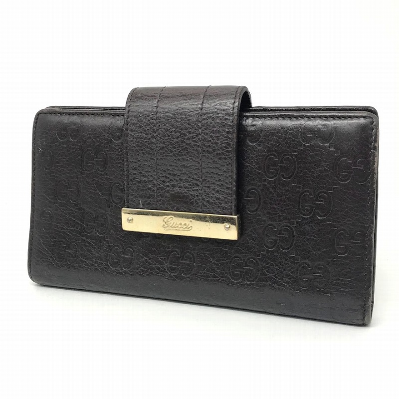 GUCCI グッチ 二つ折り財布 シマレザー ブラック 中古・古着通販】GUCCI (グッチ) 2つ折り財布 ブラック