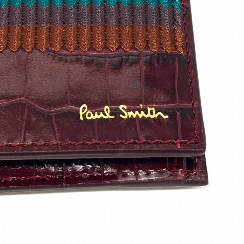 ポールスミス 財布 ケース メンズ財布 クロコ型押し 2つ折り財布 0013 Paul 中古 お宝市番館 ボルドー F124 Smith
