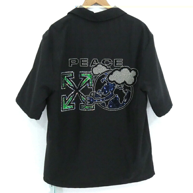 【中古】OFF-WHITE | オフホワイト 21SS FOR THE NATURE VARSITY SHIRT 半袖シャツ ブラック サイズ:L【尾張小牧店】|お宝市番館
