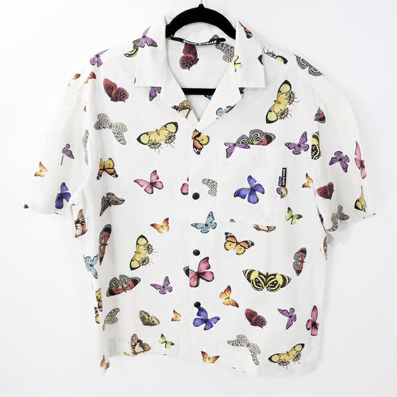 【中古】 Palm Angels｜パームエンジェルス butterflise bouling shirt 総柄 ショートスリーブ ボーリングシャツ 2020S/S[2020年春夏] 国内正規品 PMGA037S20776021 ホワイト サイズ：46 / ハイブランド 【f108】