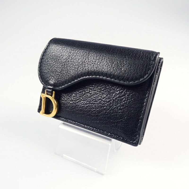 【中古】DIOR｜クリスチャンディオール ゴートスキン SADDLE コンパクトウォレット S5653CCEH_M08Z 黒いこと【f125】