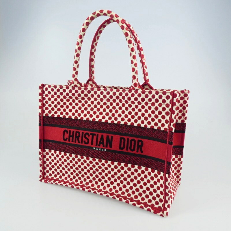 【中古】 Christian Dior｜クリスチャンディオール ポルカドット ブックトートミディアム トートバッグ 限定品 【f122】