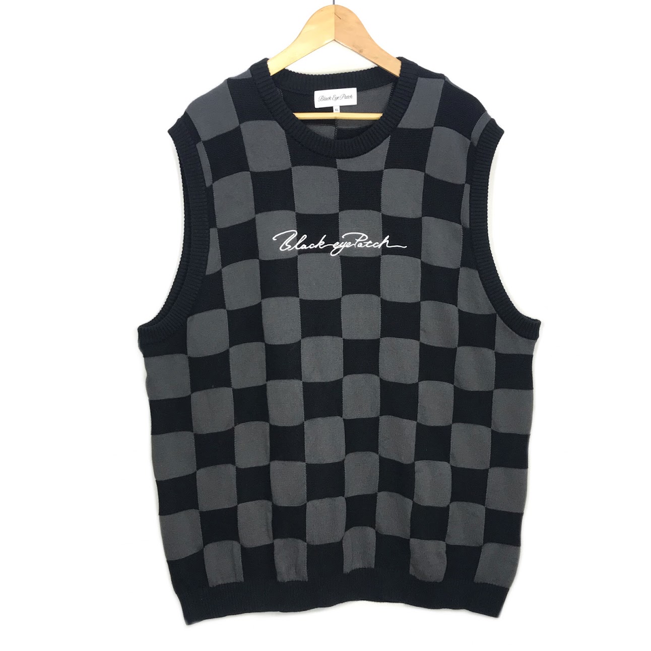 【中古】 BlackEyePatch｜ブラックアイパッチ ブロックチェックニットべスト ブラック×グレー サイズ：XL 【f103】