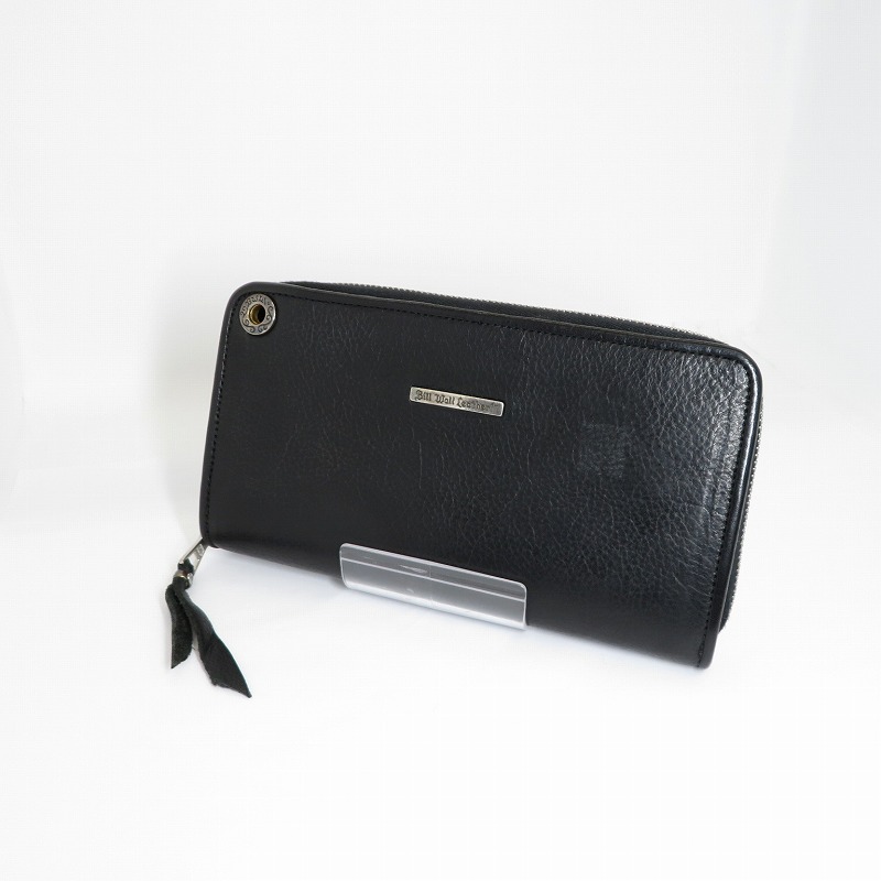 【中古】Bill Wall Leather｜ビルウォールレザー ファスナー 平ったい ブラックプレーン 長紙入れ 黒いこと【f124】