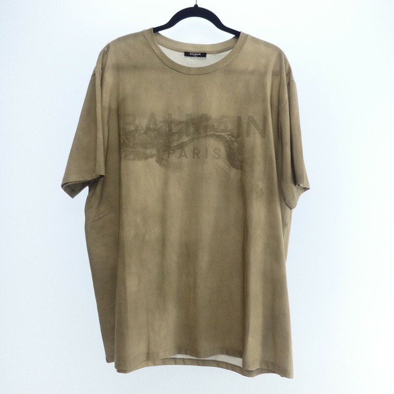 【中古】 BALMAIN|バルマン AH1EG010GC61-WDV 2023S/S デザートロゴ Tシャツ半袖 並行品 サイズ:XL 【f108】