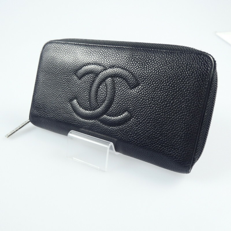 【中古】 CHANEL｜シャネル A50071 キャビアスキン デカココマーク ラウンドファスナー長財布 【f125】