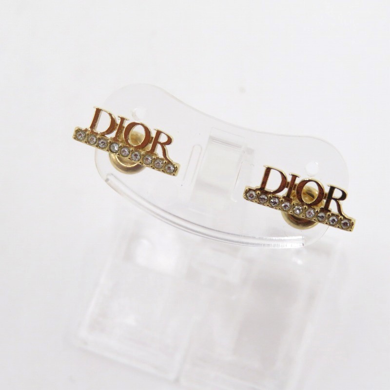 【中古】Christian Dior｜クリスチャンディオール ディオレボリューション　スタッドピアス ゴールド【f135】｜お宝市番館