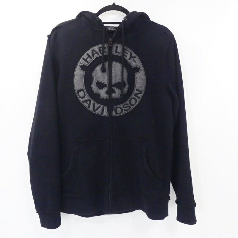 【中古】HARLEY-DAVIDSON | ハーレーダビットソン フロントスカルジップアップフーディ パーカー 96494-18VM ブラック サイズ：S【姫路東店】