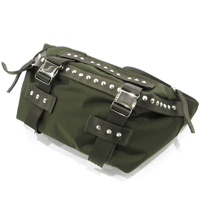 【中古】MASTER PIECE | マスターピース × ALMOSTBLACK オールモストブラック ボディバッグ ウエストバッグ スタッズ 20SS-AC13B カーキグリーン【三重本店】