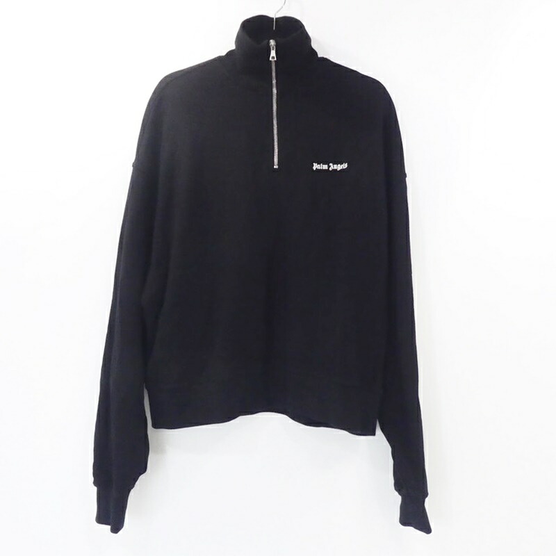 【中古】 Palm Angels | パームエンジェルス Logo-Embroidered Half-Zip Sweatshirt 国内正規品 スウェット PMBA044F23FLE002 ブラック サイズ：S【姫路東店】