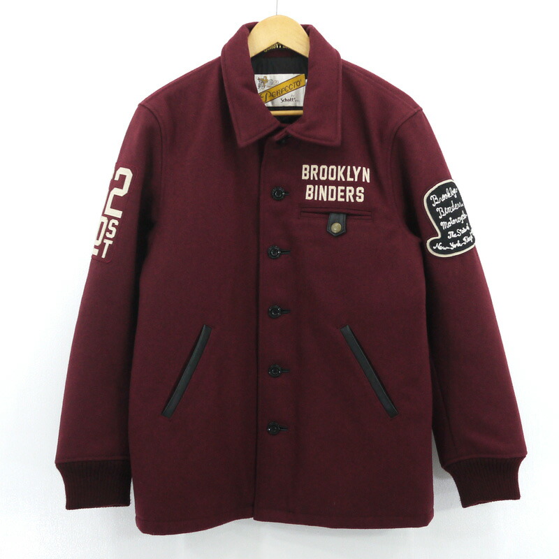 【中古】schott | 打つこと VARSITY JACKET BINDERS 羊毛上衣 3142019 ボルドーワイン系 大いさ：L【尾張小牧店】