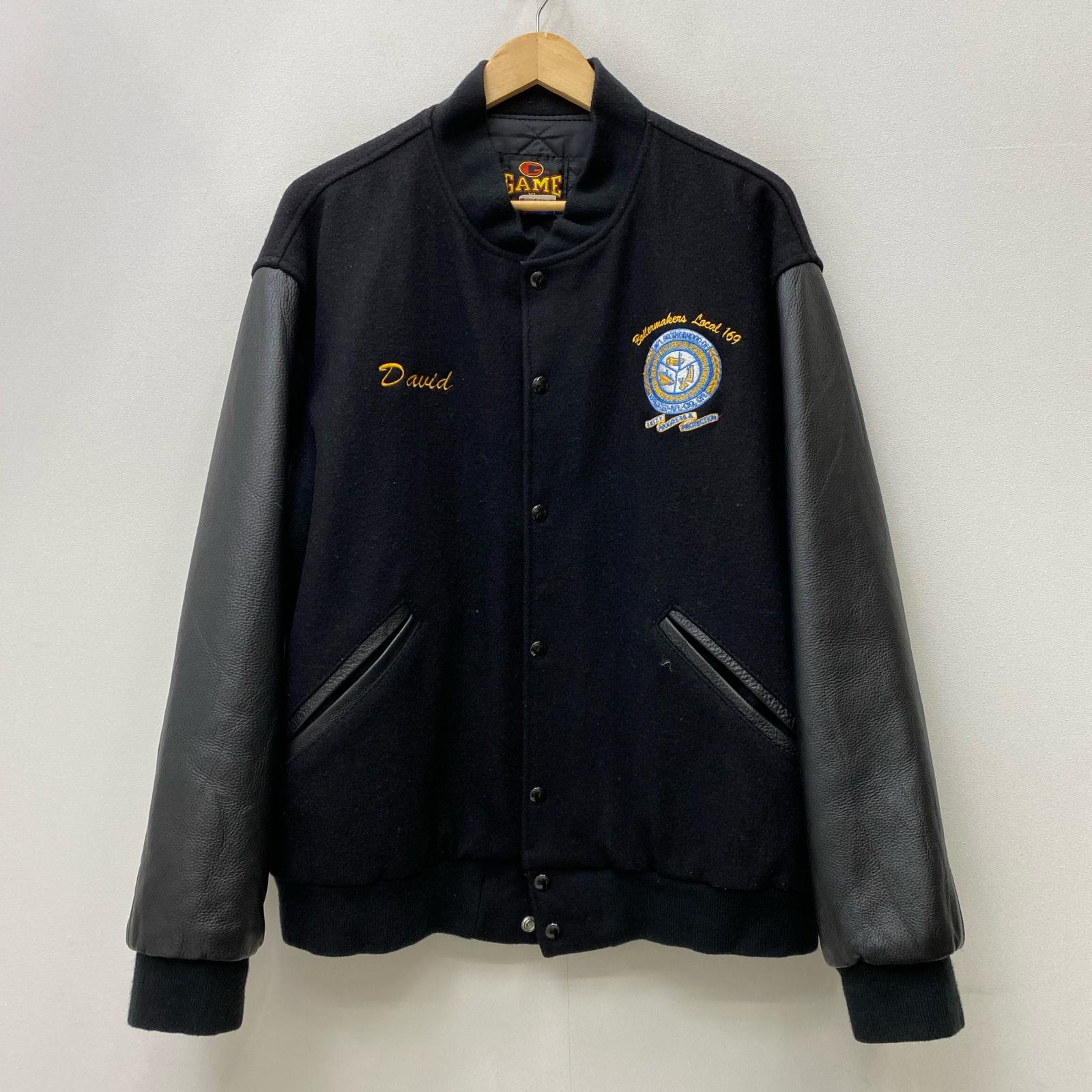 スタジャン 袖レザージャケット アウター CHAMPTEAM ヴィンテージ 80s USA製 TROPHY JACKETS パッチ付き メルトン ウール 袖革