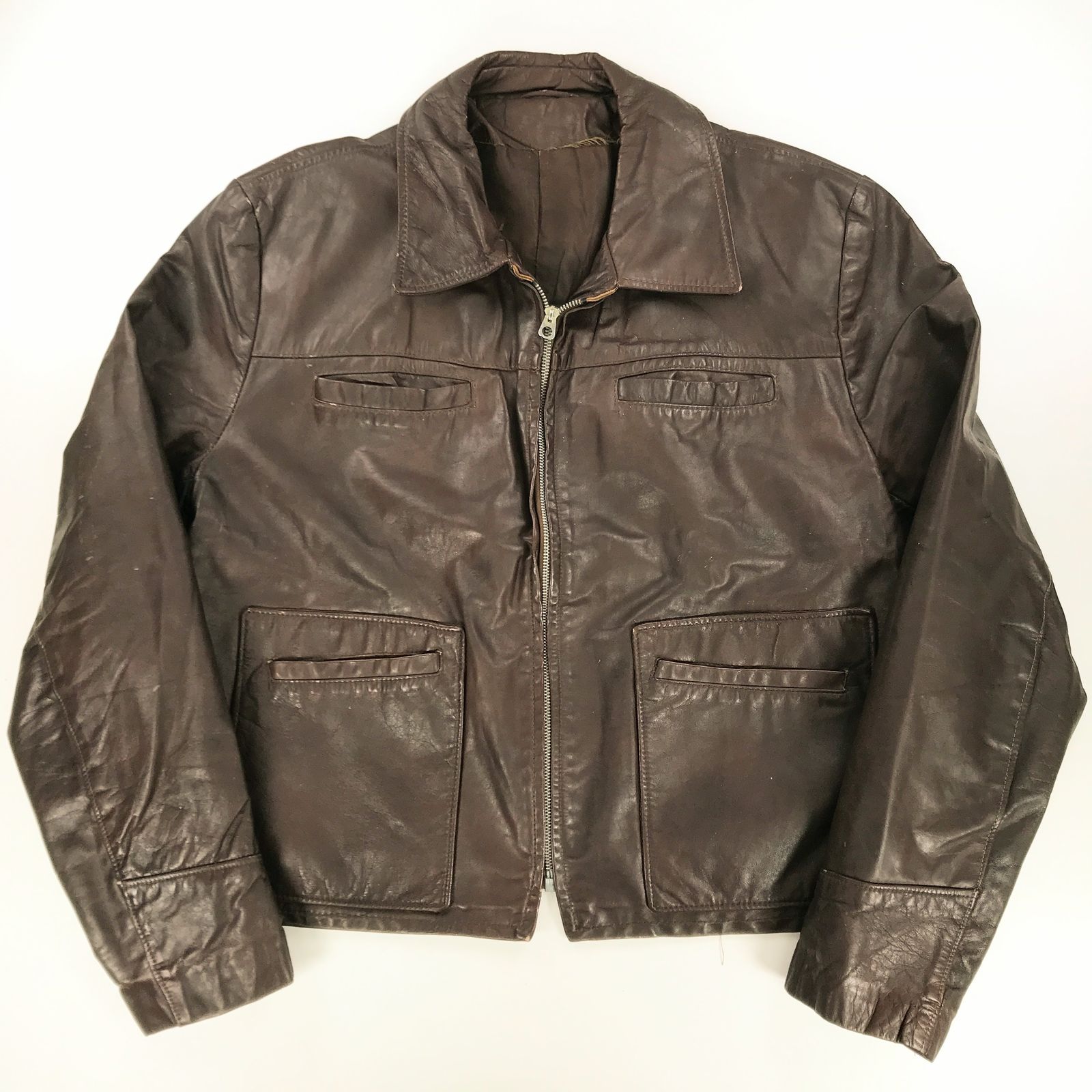 レア90s EU古着◆ヴィンテージコンビレザージャケット ブラウン メンズM 古着 90s J Crew パデッド 本革 ヌバック レザー スポーツ
