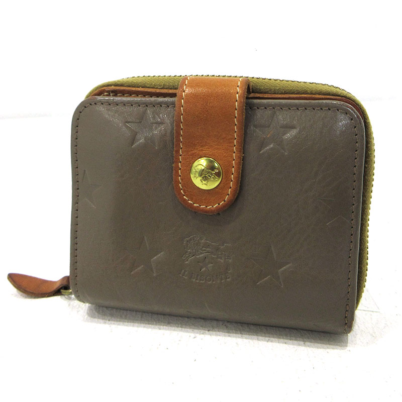 【中古】IL BISONTE | イルビゾンテ 二つ折り財布 グレーベージュ【三重本店】｜お宝市番館