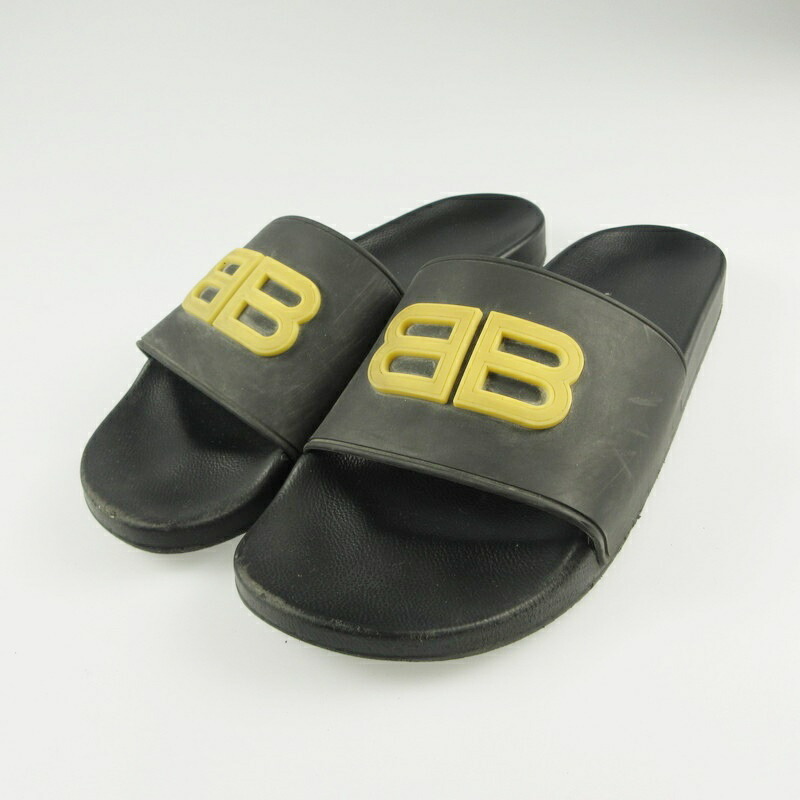 BALENCIAGA ブラック スライドサンダル BALENCIAGA ブラックレザー スライドサンダル