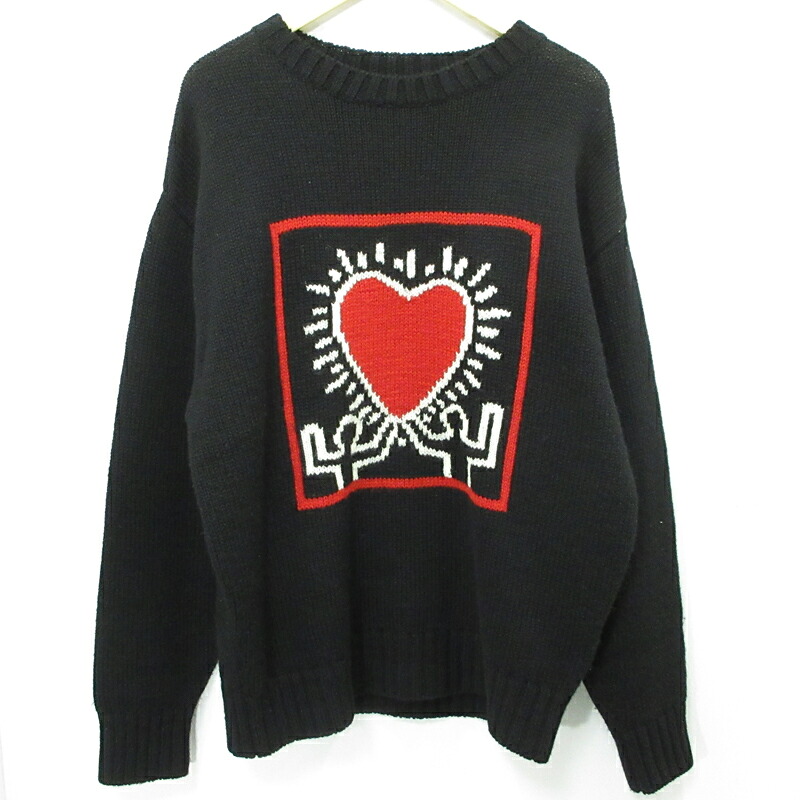 【中古】WACKOMARIA × KEITH HARING | ワコマリア × キースヘリング CREW NECK SWEATER -TYPE1 クルーネックニット プルオーバー 黒いこと 大きさ：XL【三重中央局】