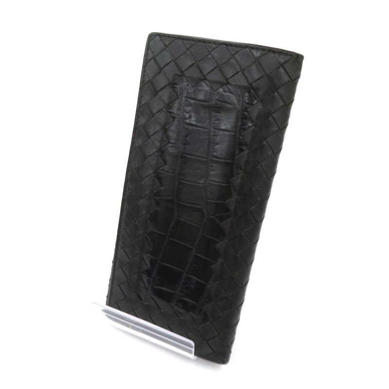 【中古】BOTTEGA VENETA | ボッテガヴェネタ イントレチャート クロコ 切り替え 札入れ ブラック【瀬戸大橋店】