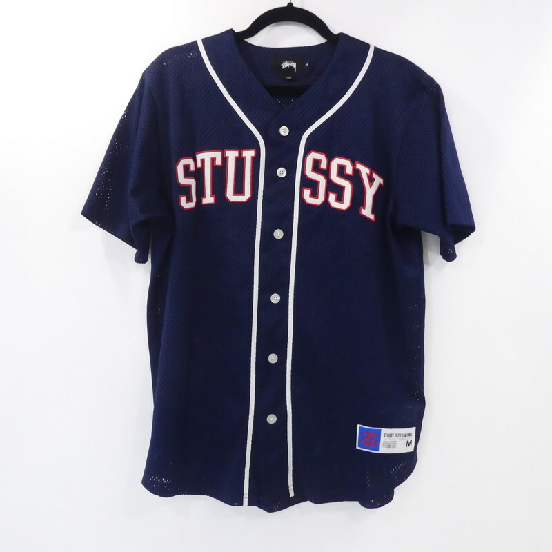 STUSSY ストライプ メッシュシャツ Lサイズ STUSSY ステューシー BASEBALL SHIRT ベースボール シャツ 半袖