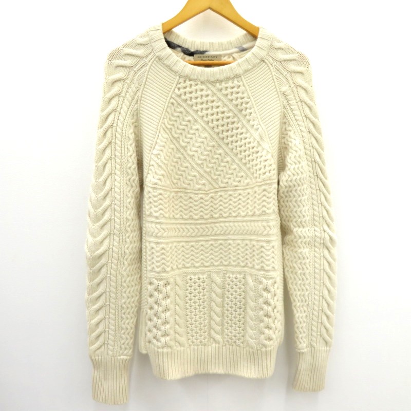 【中古】BURBERRY London England | バーバリーロンドンイングランド カシミール混有線テレビ編み物 編み物 象牙色 大きさ：L【瀬戸大橋店】