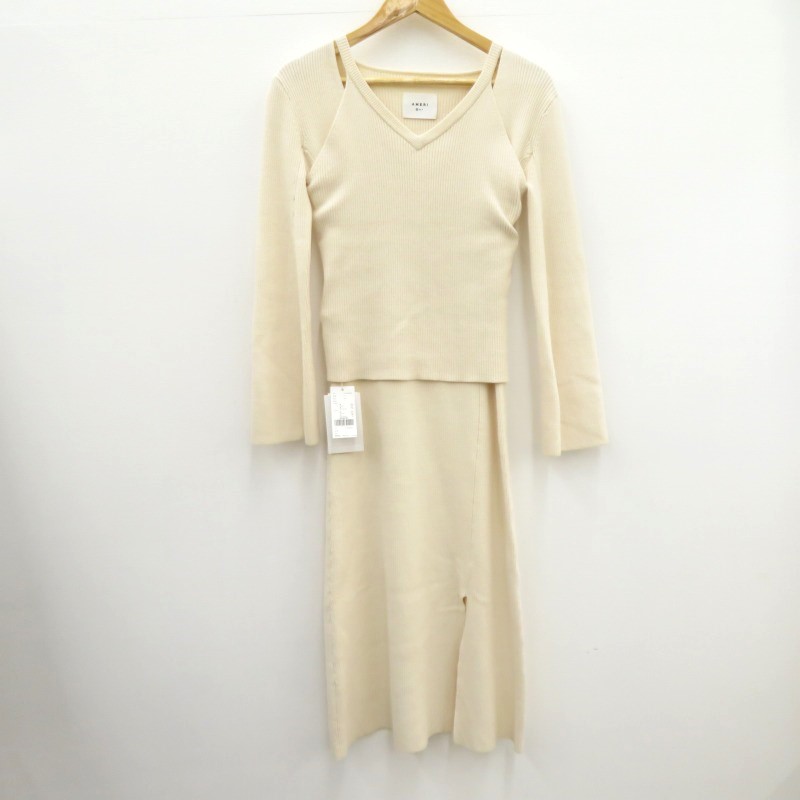【中古】AMERI | アメリ AMERICAN SLEEVE LAYERED KNIT DRESS 衣裳 01220530931 象牙色 大きさ：S【瀬戸大橋店】
