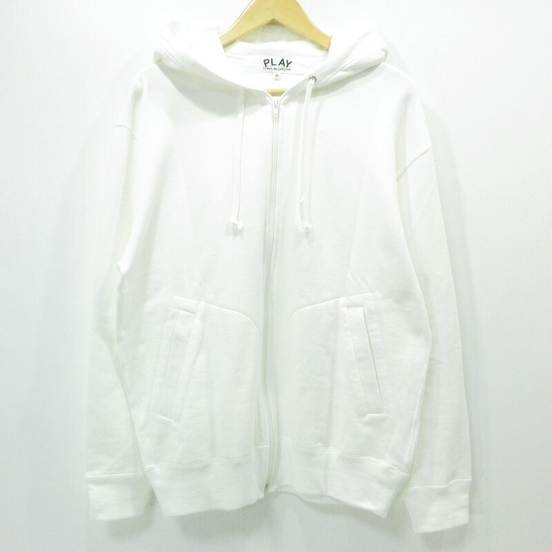 【中古】PLAY COMME des GARCONS | プレイコムデギャルソン BLACK HEART ブラックハート長袖ジップパーカー AX-T343-051-2-7 ホワイト サイズ：XL【三重本店】