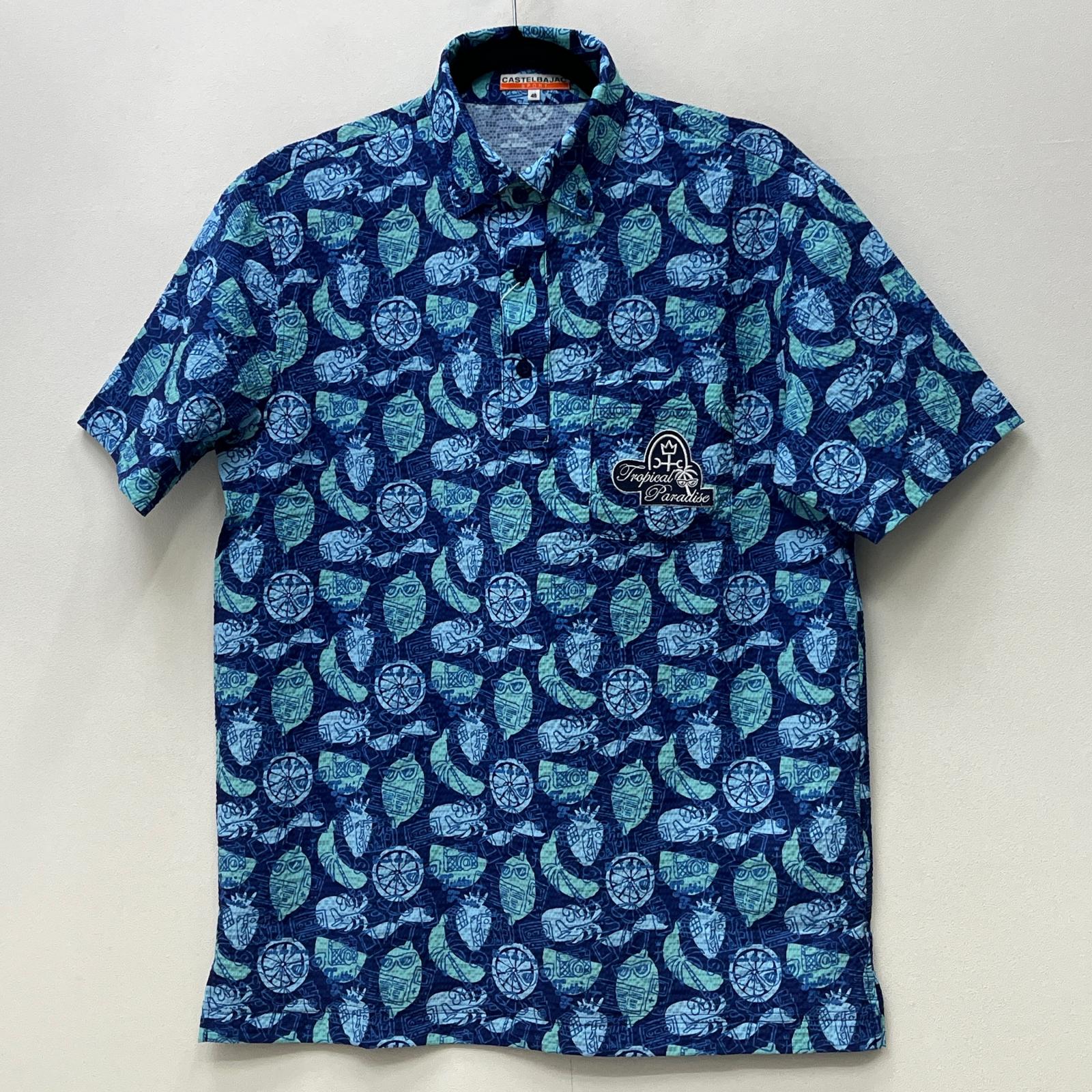 【中古】CASTEL BAJAC | カステルバジャック PEサッカーストレッチトロピカル総柄昇華書き換える スポーツシャツ 7235274106 青み 大きさ：46【加古川店】