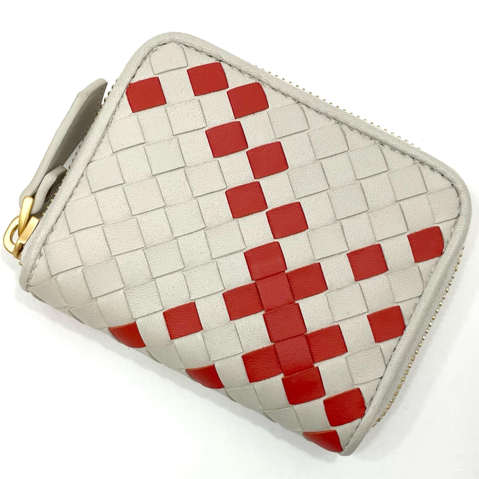 【中古】BOTTEGA VENETA | ボッテガヴェネタ イントレチャート コインケース ホワイト&times;レッド【尾張小牧店】｜お宝市番館