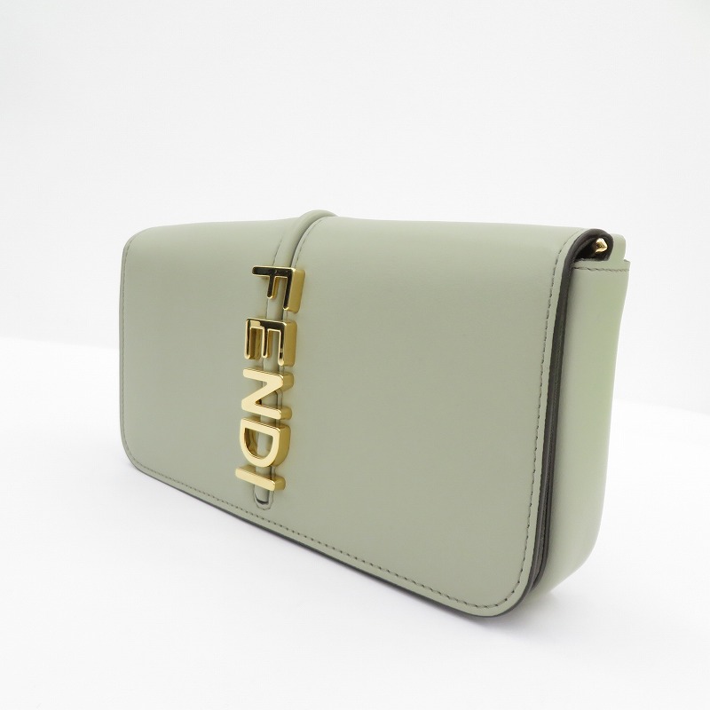 【中古】FENDI | フェンディ フェンディグラフィ 財布ショルダー チェーンバッグ 8BS076 A5DY ライトグリーン【瀬戸大橋店】