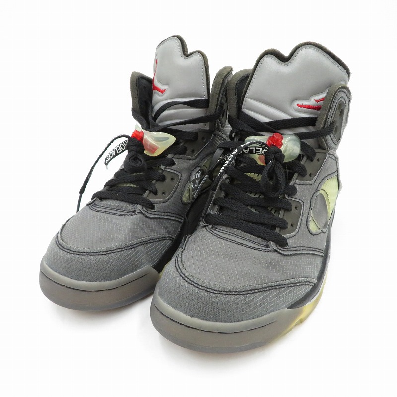 【中古】NIKE | ナイキ ×Off-White  Air Jordan 5 \u0027Black/Muslin/Fire Red\u0027 スニーカー CT8480-001 エアジョーダン 薄墨色 27珊【瀬戸大橋店】