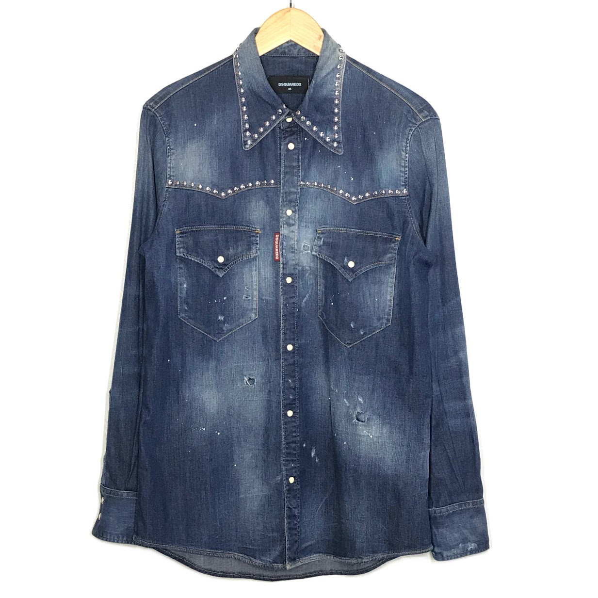 【中古】DSQUARED2 | ディースクエアード スタッズダンガリーデニムウエスタンシャツ 長袖シャツ S74DM0008 S30341 インディゴ サイズ：46【倉吉店】