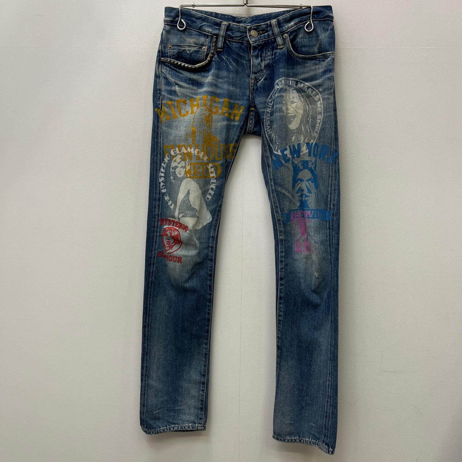 【中古】HYSTERIC GLAMOUR | ヒステリックグラマー ヒスデビルガール スタッズデニムパンツ ジーンズズボン下 インディゴ 大きさ：XXS【加古川店】