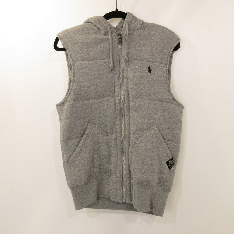 【中古】POLO RALPH LAUREN | ポロ・ラルフローレン Fleece Vest Hoodie 中綿ベスト グレー サイズ：S【姫路東店】