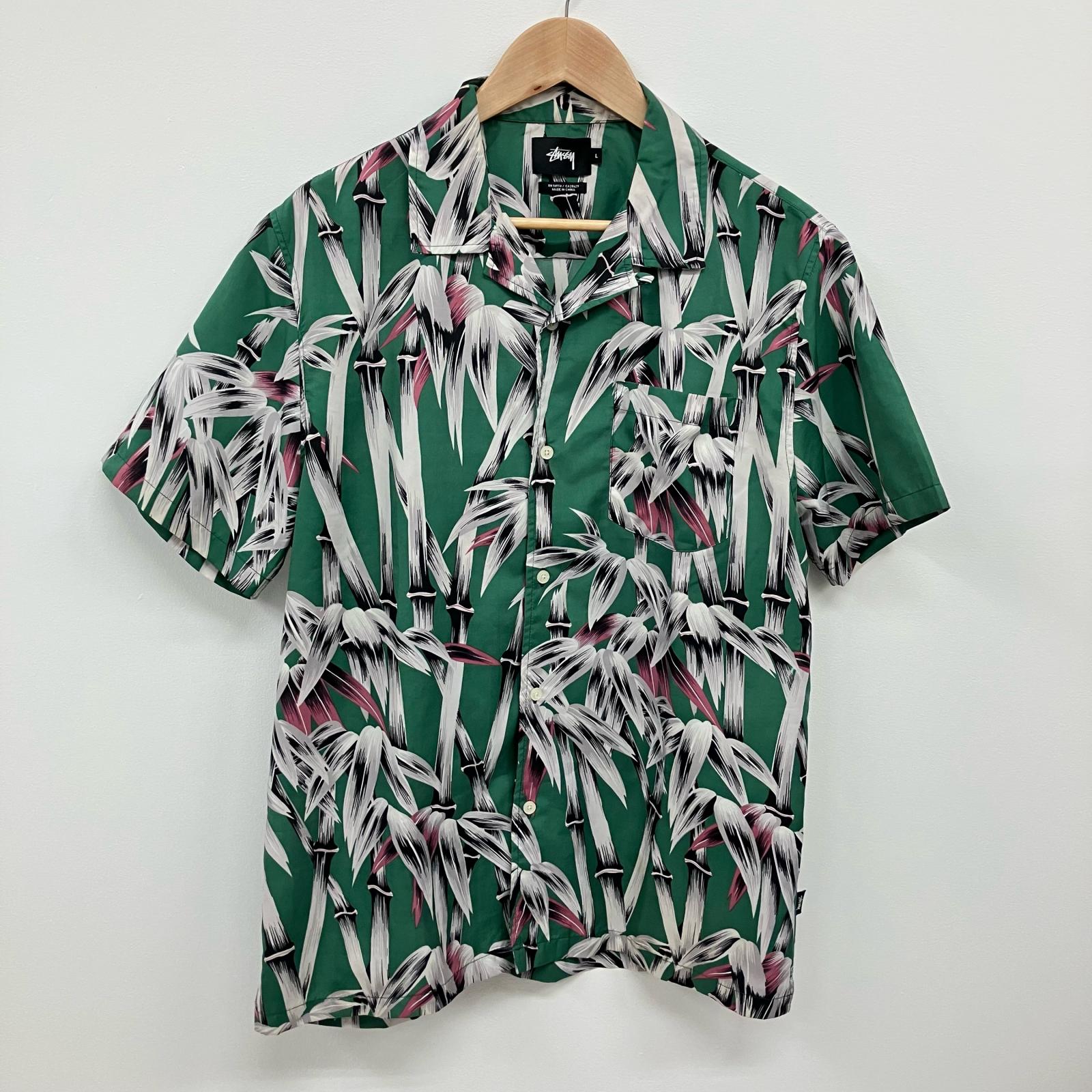 【中古】STUSSY | ステューシー Bamboo Print 半袖シャツ サイズ:L【イオン広店】