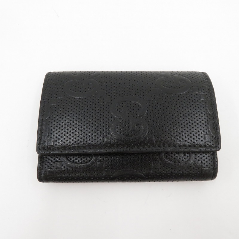 【中古】GUCCI | グッチ GGエンボス キーリング付き キーケース 625565-1147 ブラック【瀬戸大橋店】
