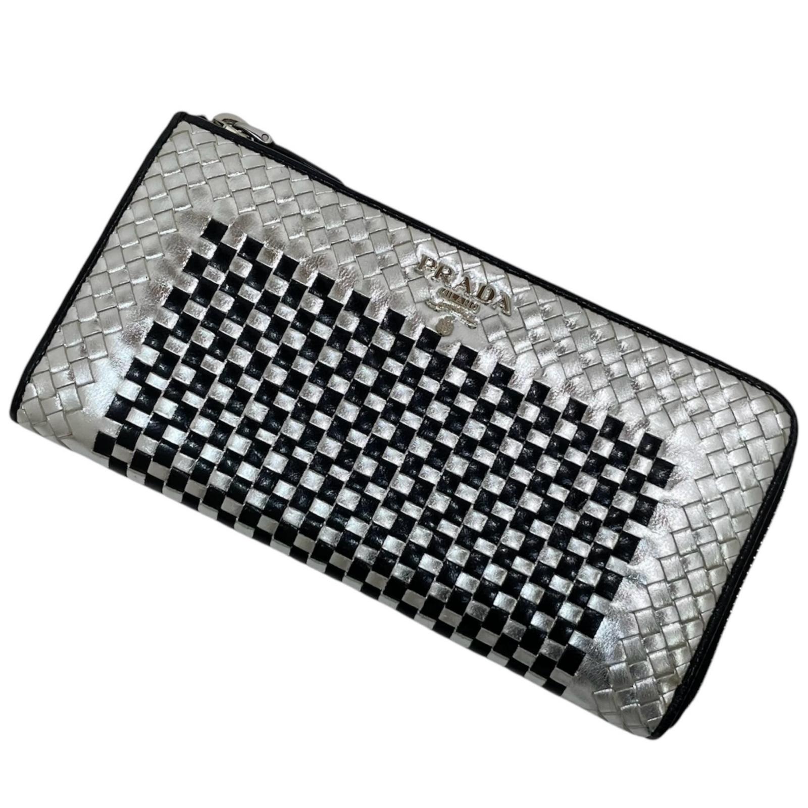【中古】PRADA | プラダ L字チャック ロングウォレット 長金入れ 1M1183 しろがね色×黒いこと【尾張小牧店】