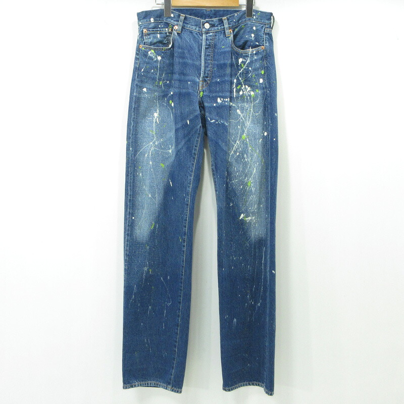 【中古】Yohji Yamamoto POUR HOMME | ヨウジヤマモトプールオム 12薬局衡オンス DENIM PAINT SPLATTERED JEANS 絵の具産業ボタンフライデニムパンツ HJ-P95-027 青色 大きさ：2【三重中央局】
