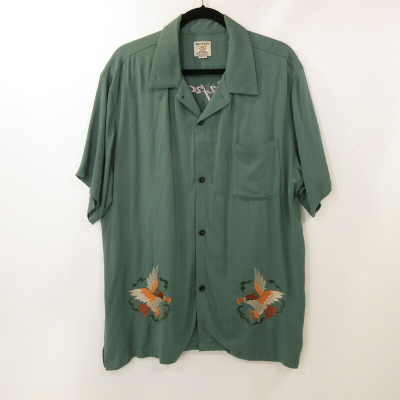 【中古】HOUSTON | ヒューストン SOUVENIR SHIRT 半袖シャツ 40686 グリーン サイズ：L【姫路東店】