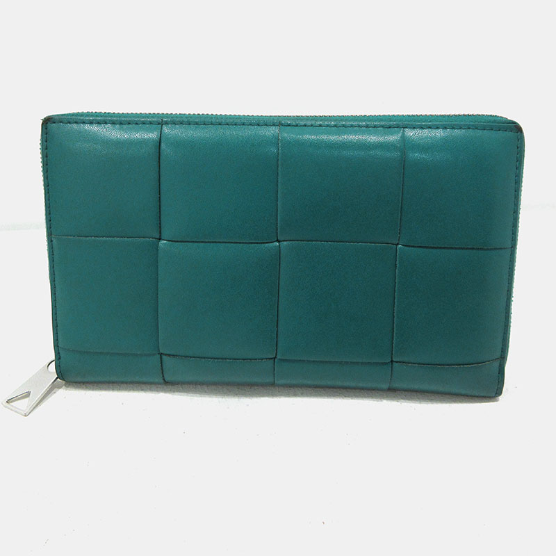 【中古】BOTTEGA VENETA | ボッテガヴェネタ マキシイントレチャート カセット ラウンドファスナー長財布 649607 グリーン【三重本店】