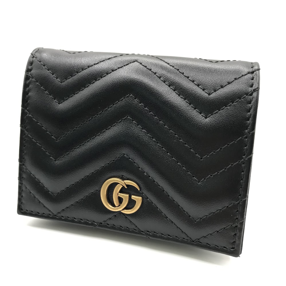 【中古】GUCCI | グッチ GGマーモント ダブルG スモールウォレット 二つ折り紙入れ 466492 黒いこと【倉吉店】