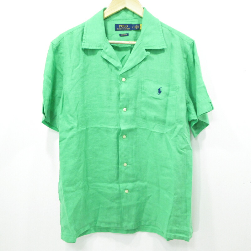 【中古】POLO RALPH LAUREN | ポロ・ラルフローレン リネン 遊撃手衣袂 ティーシャツ 半袖ティーシャツ 緑であること 大いさ：M【三重中央局】