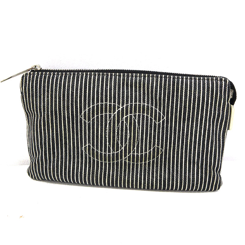 【中古】CHANEL | シャネル ココマーク 縞模様 合財袋 黒いこと系【三重中央局】