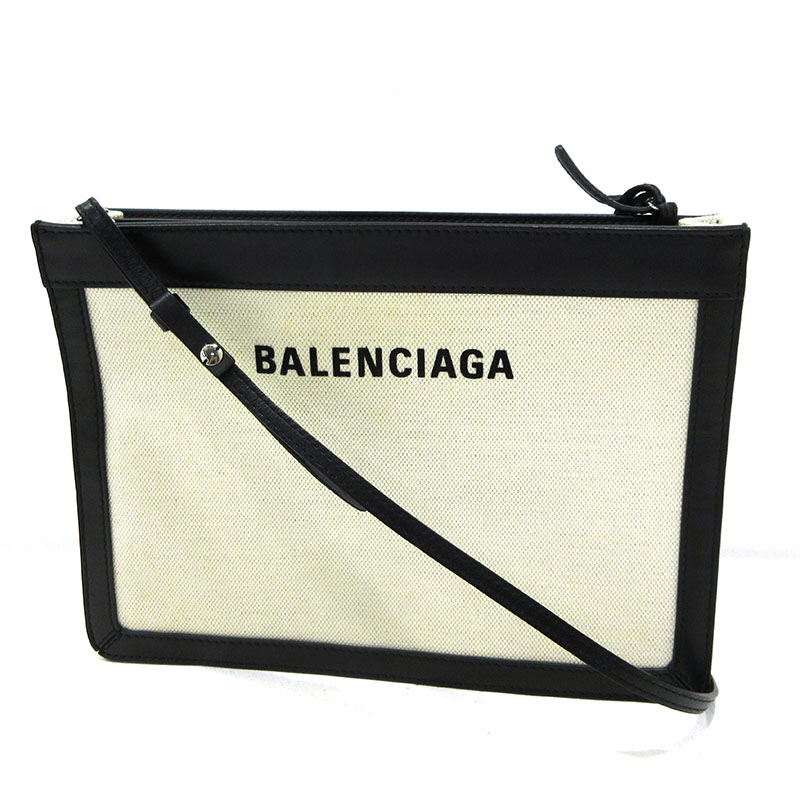 【中古】BALENCIAGA | バレンシアガ ネイビーポシェット 2wayクラッチバッグ ショルダーバッグ 39937 ホワイト【三重本店】