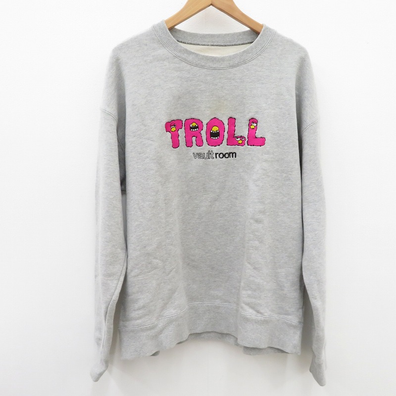 【中古】VAULTROOM | ボルトルーム TROLL CREWNECK GRAY スウェット グレー サイズ：L【瀬戸大橋店】