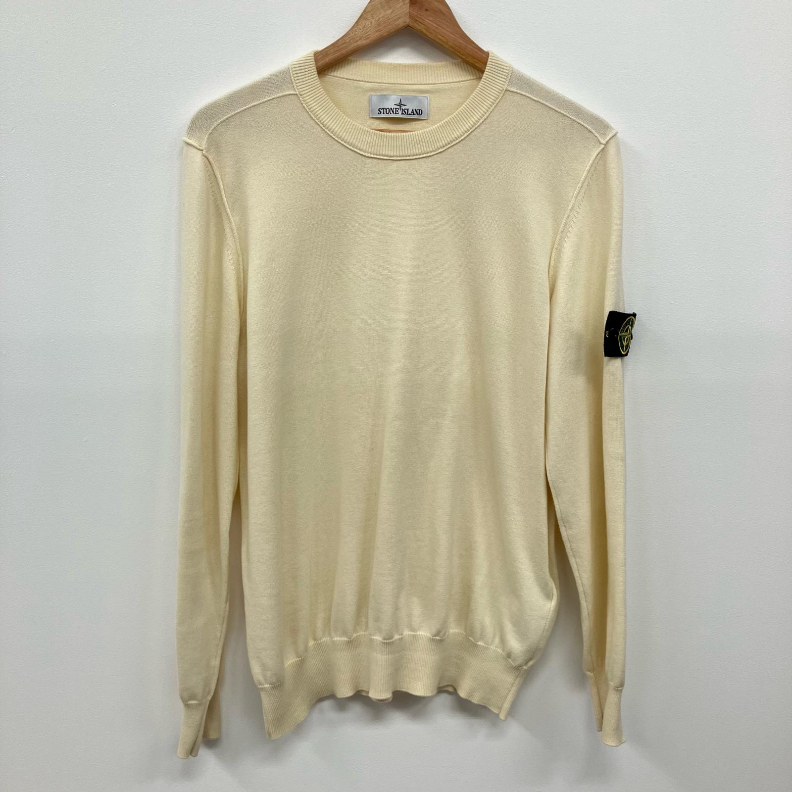 【中古】STONE ISLAND | ストーンアイランド RIBBED SOFT ORGANIC COTTON CREWNECK セーター アイボリー サイズ:L【イオン広店】