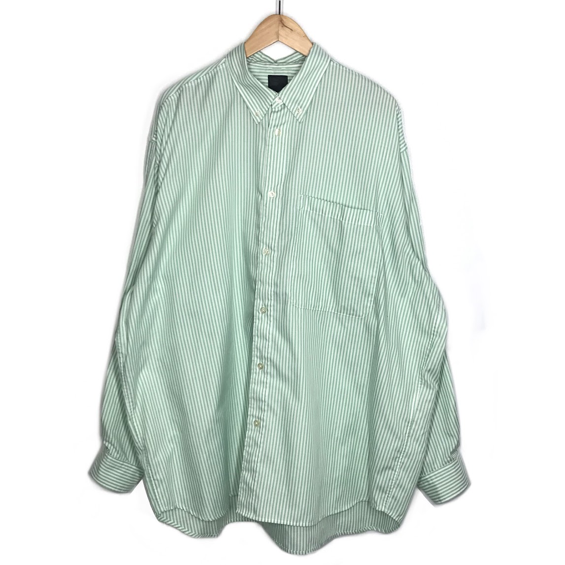 【中古】DAIWA PIER39 | ダイワピア TECH BUTTON DOWN SHIRTS L/S OXFORD 縞模様柄 長袖プルオーバー BE-86023 緑であること×白いこと 大きさ：XL【倉吉店】