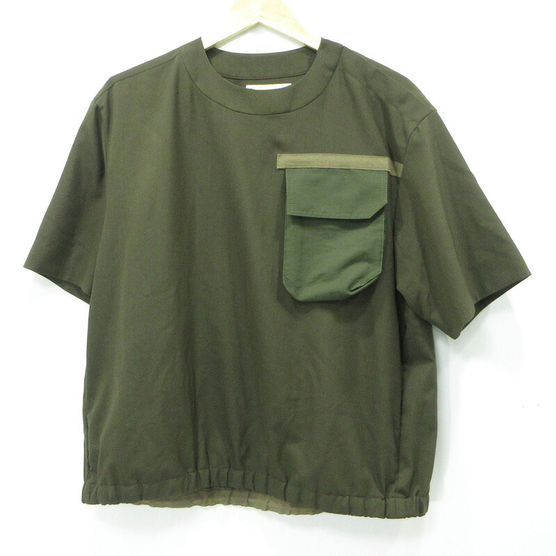 【中古】Sacai | サカイ Suiting Mix Pullover スーティングミックスプルオーバー 胸隠し半袖ティーシャツ カットソー 22-02671M 緑であること 大きさ：1【三重中央局】