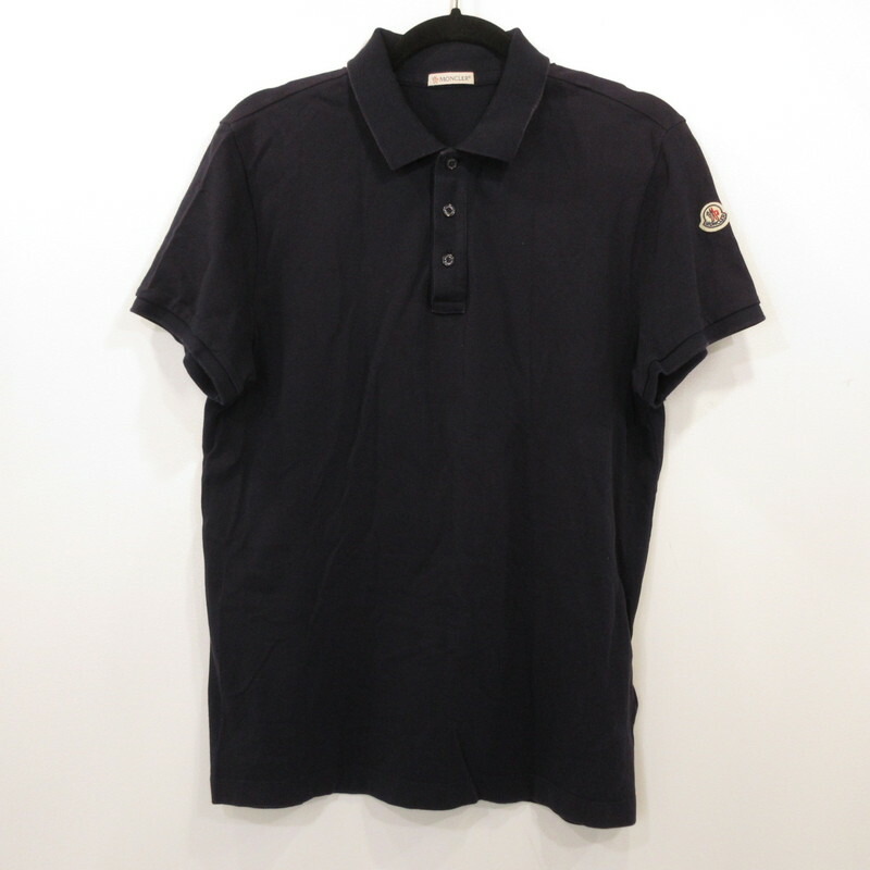 [美品]MONCLER　ポロシャツ　ダブルライン　ユニセックス　ブラック 美品]MONCLER ポロシャツ ダブルライン ユニセックス ブラック