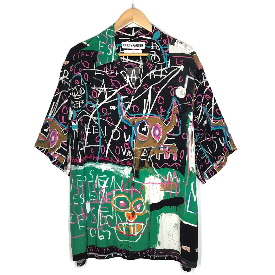【中古】WACKOMARIA | ワコマリア ×JEAN-MICHEL BASQUIAT(ジャン＝ミシェル・バスキア ) S/S HAWAIIAN SHIRT (TYPE-5) シャツ半袖 総柄 半袖シャツ サイズ：L【倉吉店】
