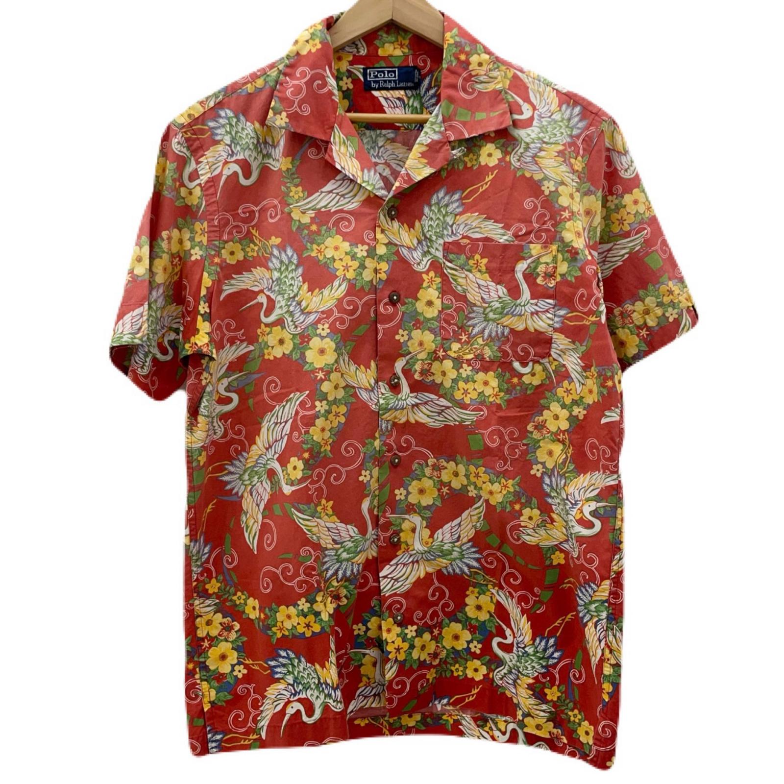 【中古】POLO RALPH LAUREN | ポロ・ラルフローレン OLD　総柄　オープンカラー　半袖シャツ レッド【尾張小牧店】｜お宝市番館