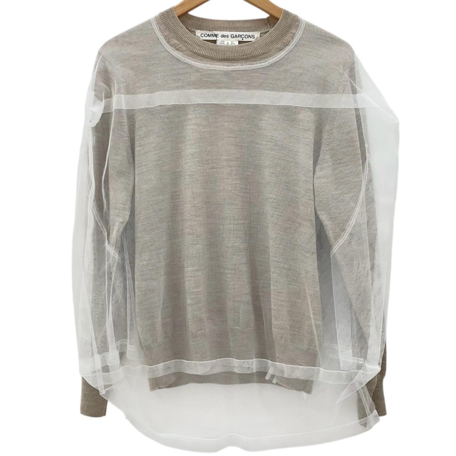 【中古】COMME des GARCONS | コムデ給仕 25SS WOMAN BLOUSE チュールベスト 羊毛編み物 花の冠yd長袖編み物 GO-B019 ベージュ×白いこと 大いさ：S【尾張小牧店】